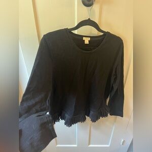 J. Crew Black Crewneck Sweatshirt With Pleated Trim,  M 100% Cotton